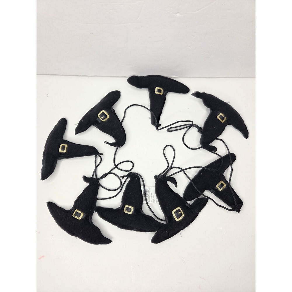 Halloween Black Witch Hat Garland Plush Fabric Spooky Home Decor 8 Hats WM220148